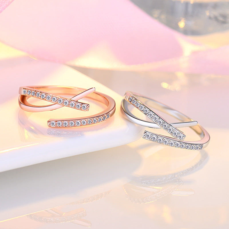 Elegant Micro Rhinestone Cross Ring